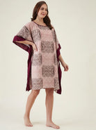 The Kaftan Company Kaftan Pink & Maroon Print Short Kaftan with Contrast Trim