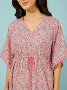 The Kaftan Company Kaftan Pink Paisley Floral Drawstring Cotton Kaftan