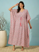 The Kaftan Company Kaftan Pink Paisley Floral Drawstring Cotton Kaftan