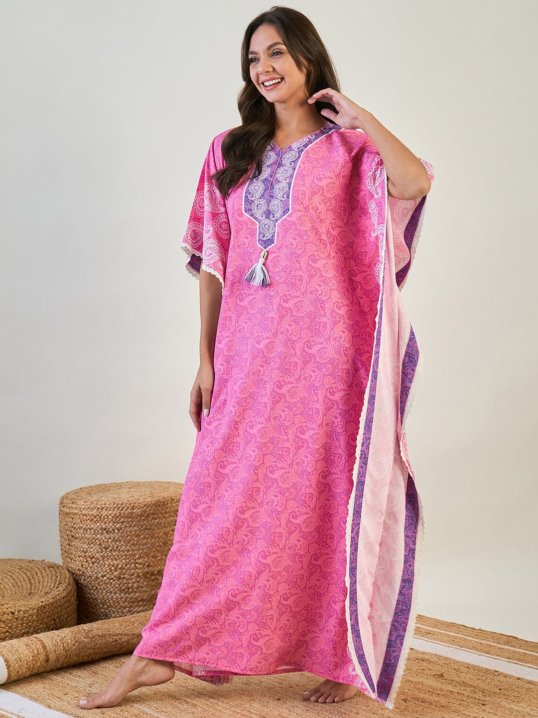 The Kaftan Company Kaftan Pink Paisley Loungewear Kaftan