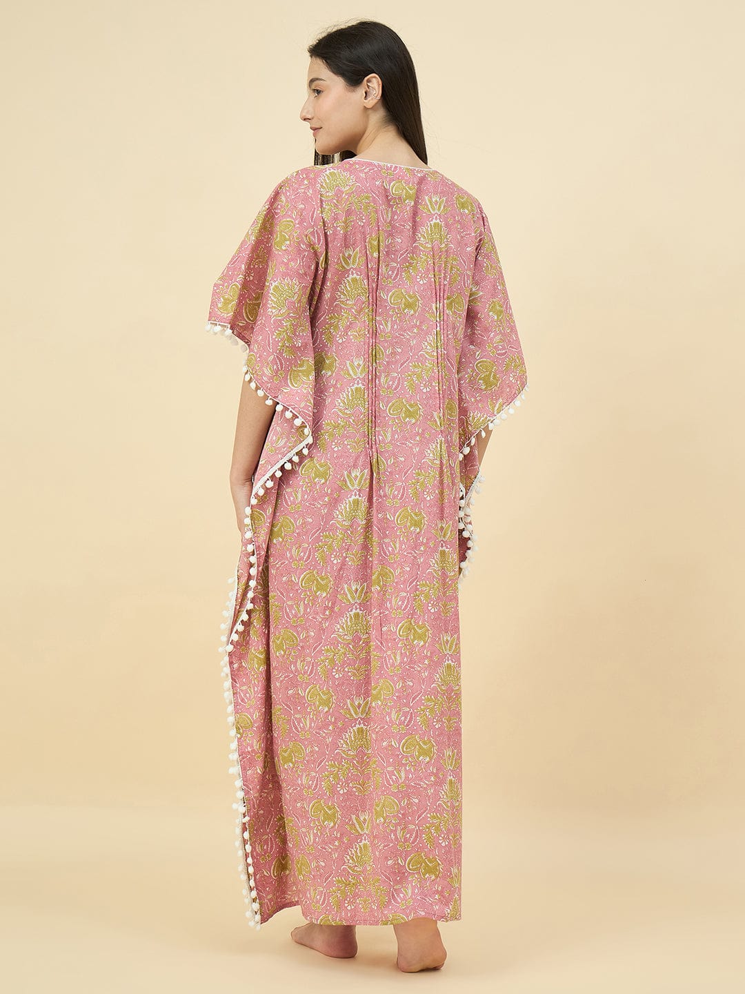 The Kaftan Company Kaftan Pink Printed Cotton Maternity Kaftan with Feeding Zipper