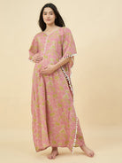 The Kaftan Company Kaftan Pink Printed Cotton Maternity Kaftan with Feeding Zipper