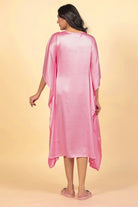 The Kaftan Company Kaftan Pink Solid Lustrous Satin Kaftan Nightdress with Tassel Detail