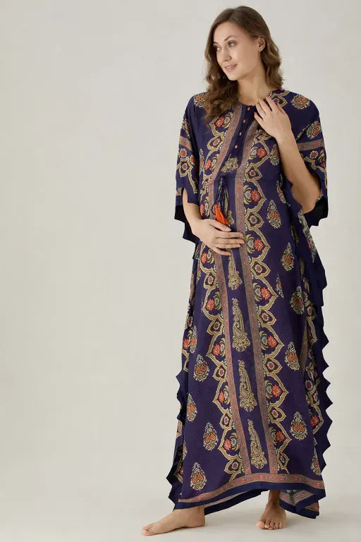 The Kaftan Company Kaftan Purple Floral Modal Maternity & Nursing Kaftan