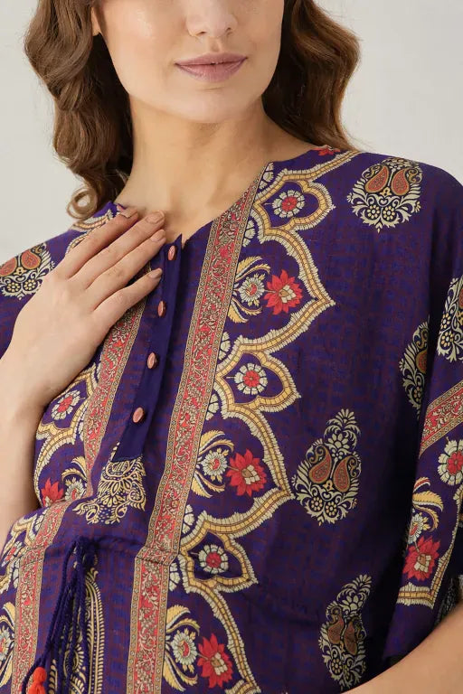 The Kaftan Company Kaftan Purple Floral Modal Maternity & Nursing Kaftan