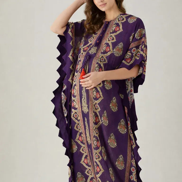 The Kaftan Company Kaftan Purple Floral Modal Maternity & Nursing Kaftan