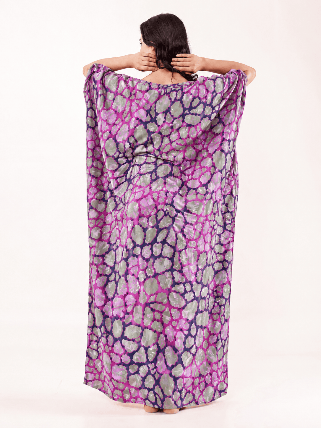 The Kaftan Company Kaftan Purple Printed Cotton Kaftan with Drawstring Waist