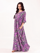 The Kaftan Company Kaftan Purple Printed Cotton Kaftan with Drawstring Waist