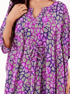 The Kaftan Company Kaftan Purple Printed Cotton Kaftan with Drawstring Waist