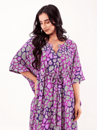 The Kaftan Company Kaftan Purple Printed Cotton Kaftan with Drawstring Waist