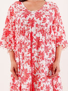 The Kaftan Company Kaftan Red Floral Printed Cotton Loungewear Kaftan