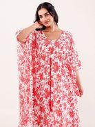 The Kaftan Company Kaftan Red Floral Printed Cotton Loungewear Kaftan