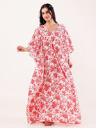 The Kaftan Company Kaftan Red Floral Printed Cotton Loungewear Kaftan