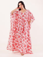 The Kaftan Company Kaftan Red Floral Printed Cotton Loungewear Kaftan