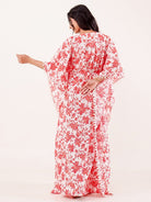 The Kaftan Company Kaftan Red Floral Printed Cotton Loungewear Kaftan