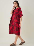 The Kaftan Company Kaftan Red Handloom Ikat Weave Cotton Kaftan
