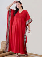 The Kaftan Company Kaftan Red Modal Kaftan with Contrast Border Trim
