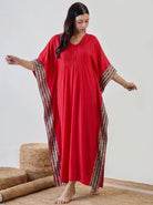 The Kaftan Company Kaftan Red Modal Kaftan with Contrast Border Trim