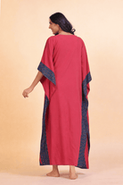 The Kaftan Company Kaftan Red Solid Viscose Rayon Kaftan with Cotton Printed Border Detail