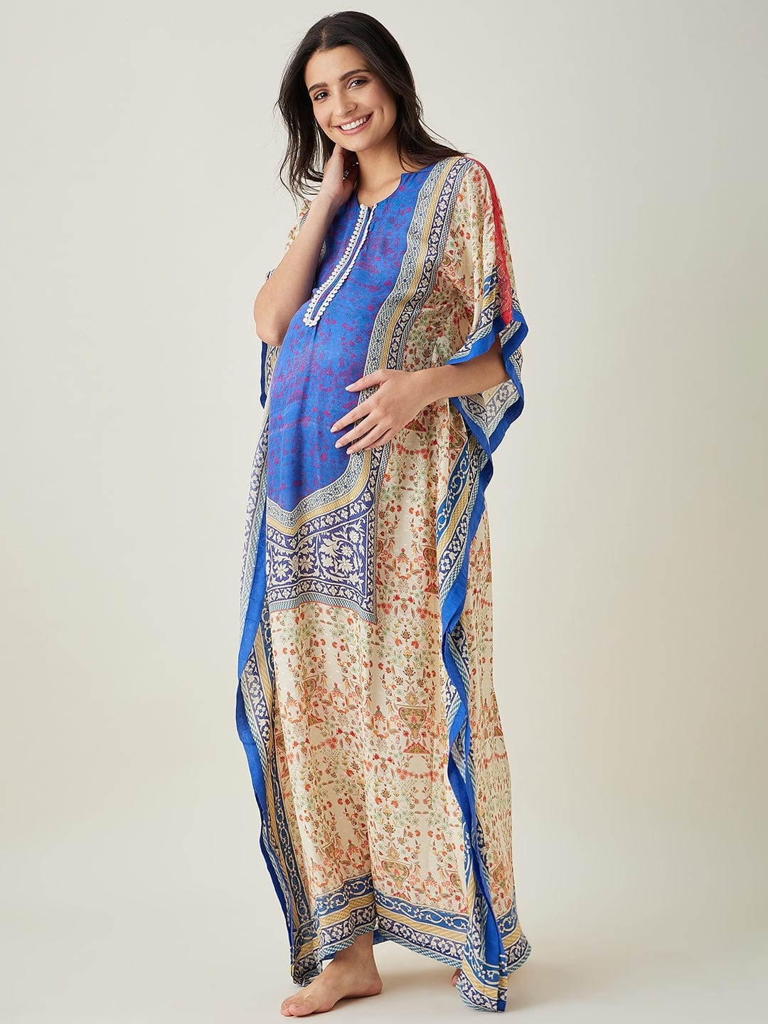 The Kaftan Company Kaftan Regal Blue Mughal- Inspired Nursing Kaftan with Intricate Prints