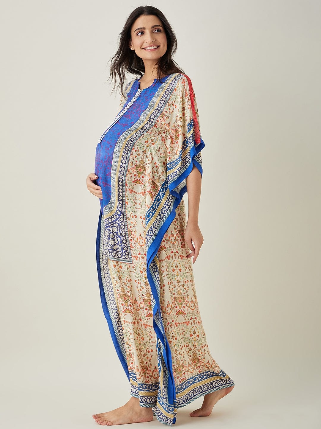 The Kaftan Company Kaftan Regal Blue Mughal- Inspired Nursing Kaftan with Intricate Prints