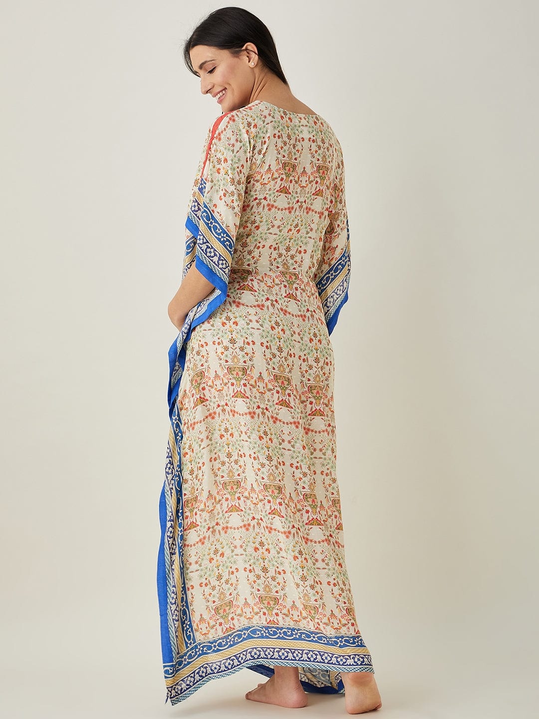 The Kaftan Company Kaftan Regal Blue Mughal- Inspired Nursing Kaftan with Intricate Prints