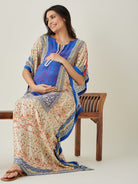 The Kaftan Company Kaftan Regal Blue Mughal- Inspired Nursing Kaftan with Intricate Prints
