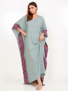The Kaftan Company Kaftan Sage Green Viscose Kaftan with Borders