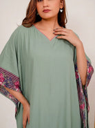 The Kaftan Company Kaftan Sage Green Viscose Kaftan with Borders