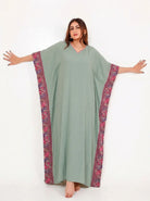 The Kaftan Company Kaftan Sage Green Viscose Kaftan with Borders