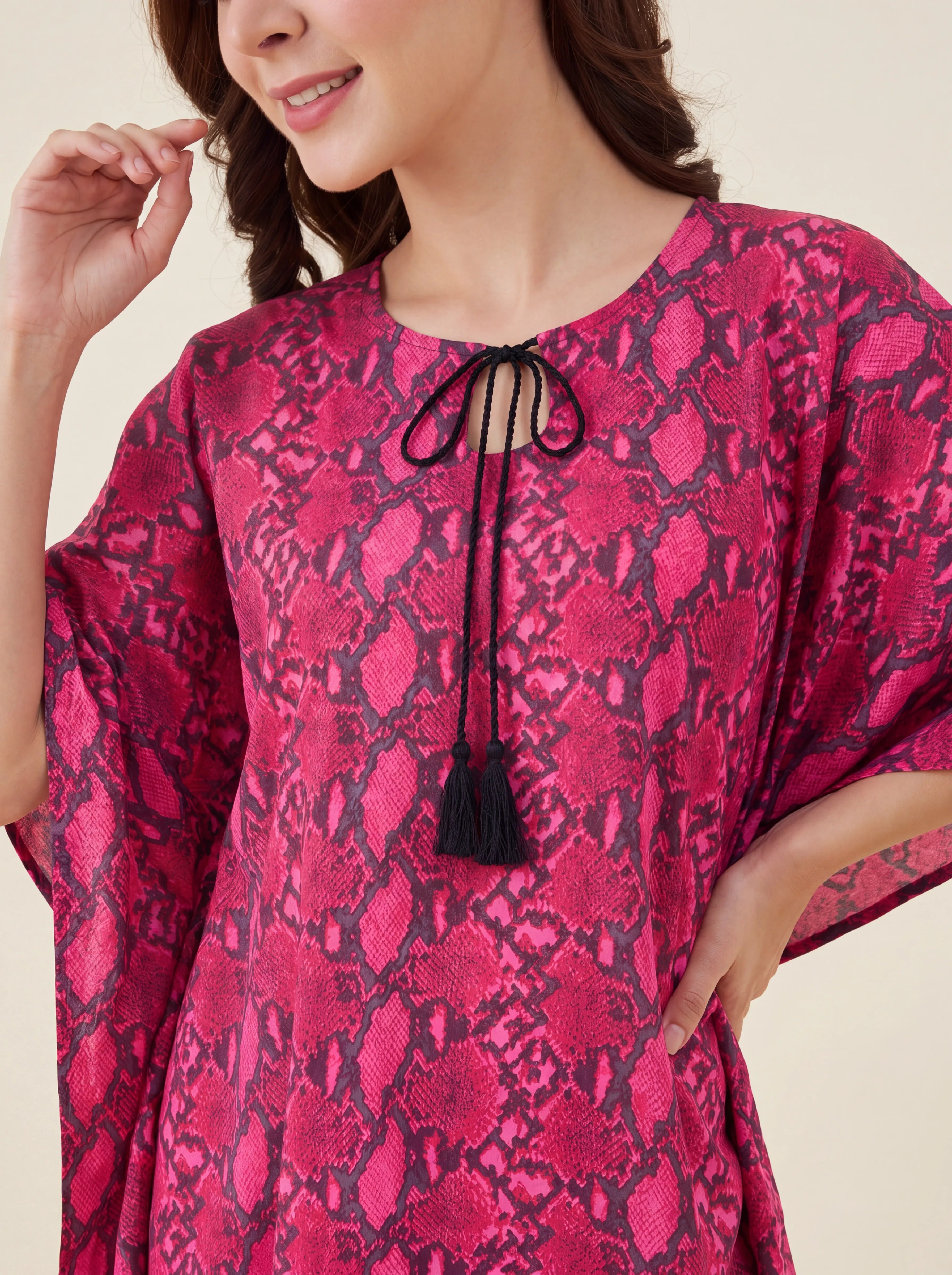 The Kaftan Company Kaftan Snake Print Cotton Maxi Kaftan