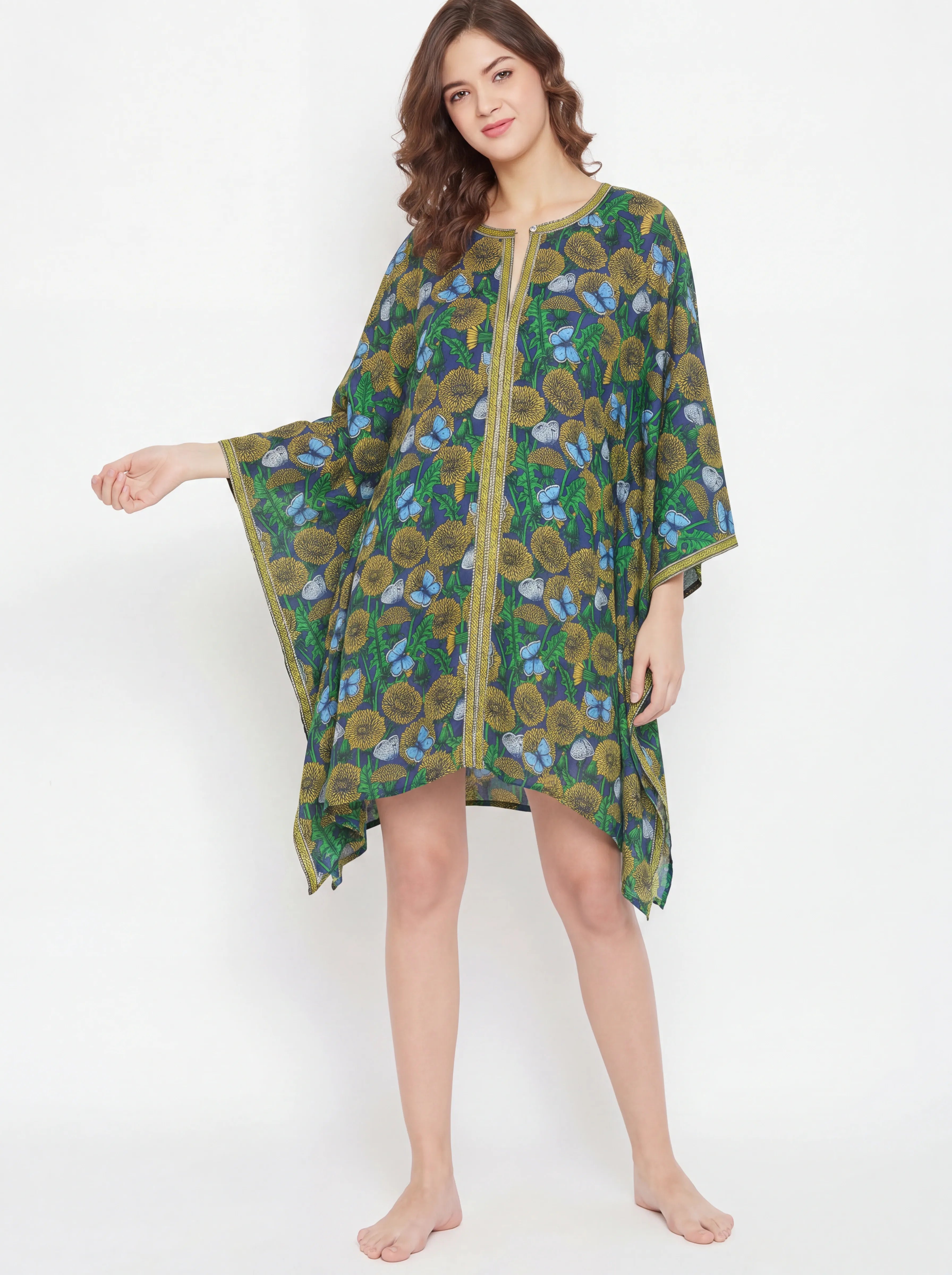 The Kaftan Company Kaftan Sunflower Garden Print Short Kaftan