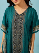 The Kaftan Company Kaftan Teal Border Print Kaftan with Pockets