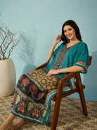 The Kaftan Company Kaftan Teal Border Print Kaftan with Pockets