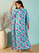 The Kaftan Company Kaftan Teal Tropical Floral Print Maxi Kaftan in Cotton