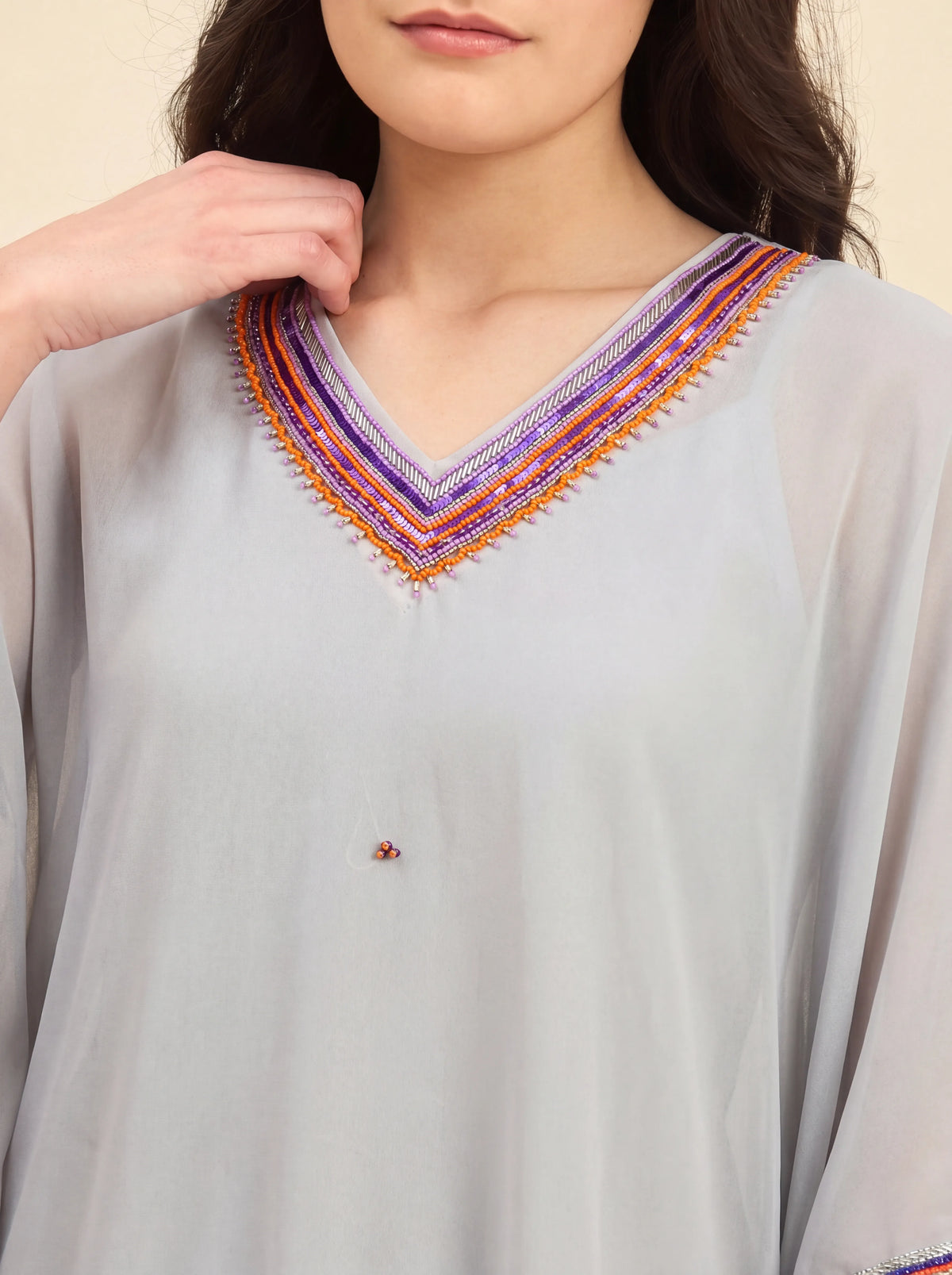 The Kaftan Company Kaftan Top Lilac Hand Embroidered Georgette Kaftan Top
