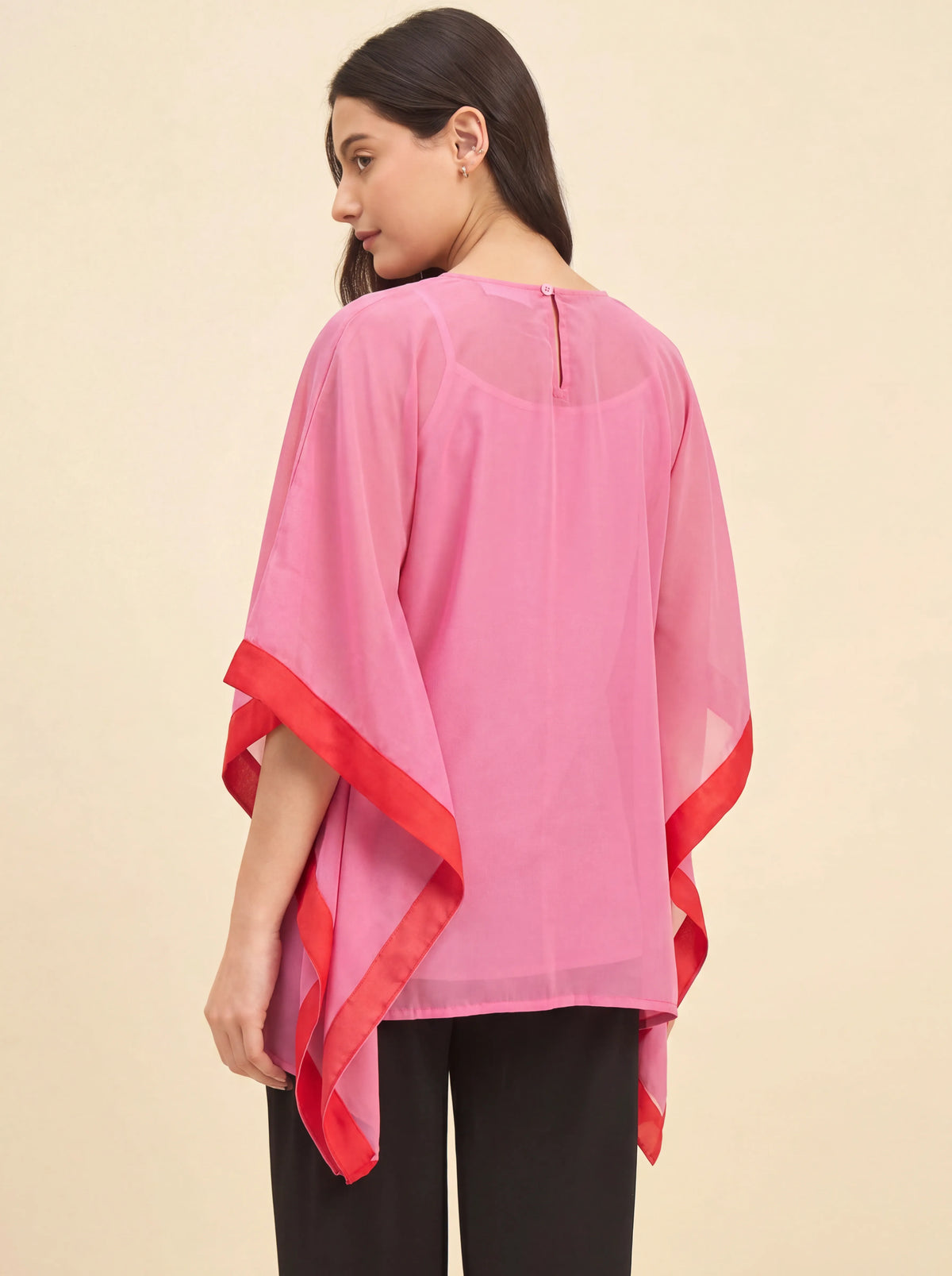 The Kaftan Company Kaftan Top Pink Hand Embroidered Georgette Kaftan Top