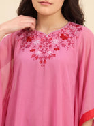 The Kaftan Company Kaftan Top Pink Hand Embroidered Georgette Kaftan Top