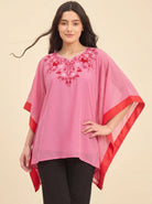 The Kaftan Company Kaftan Top Pink Hand Embroidered Georgette Kaftan Top