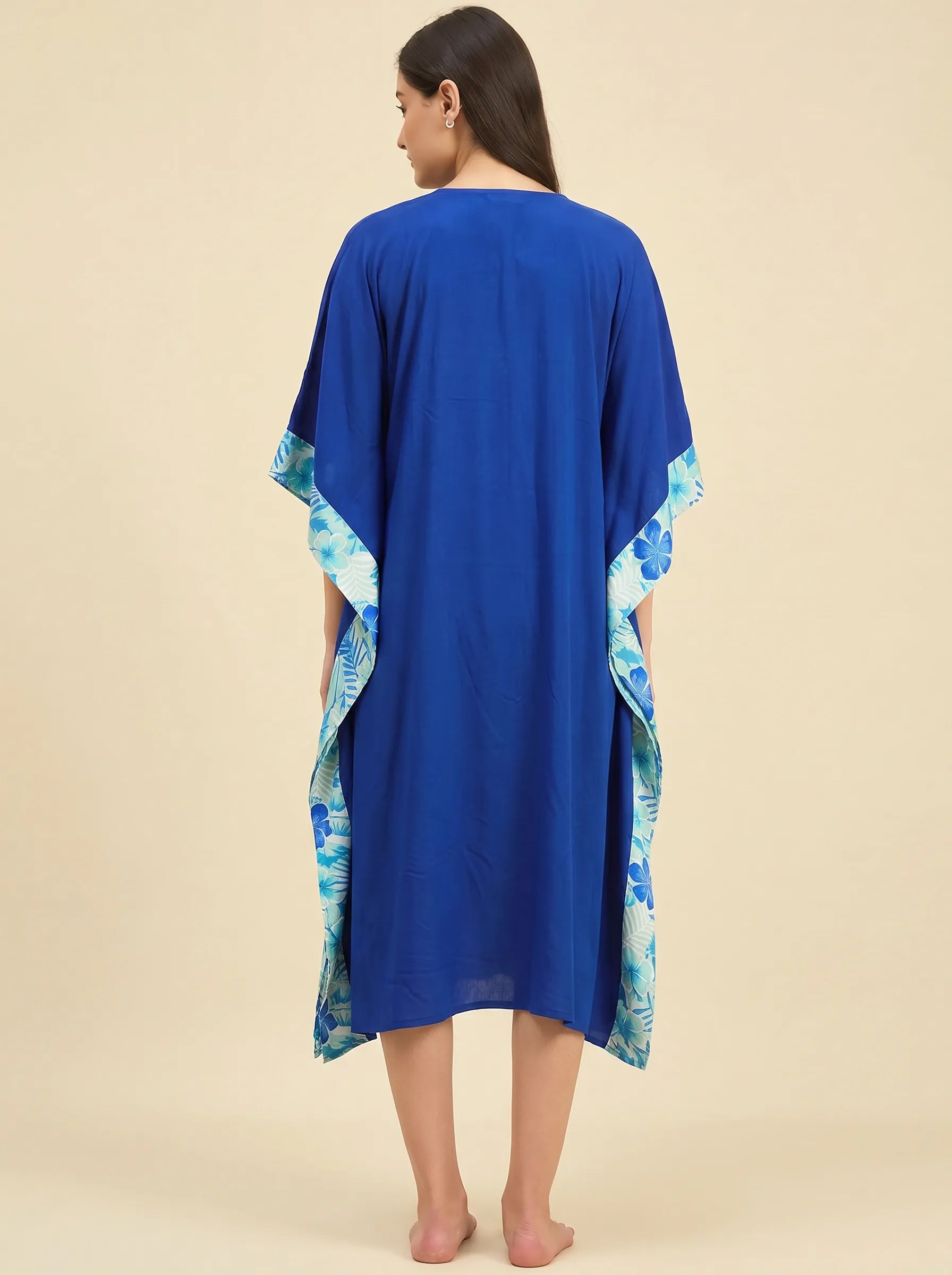 The Kaftan Company Kaftan Tropical Floral Print Panel Midi Kaftan