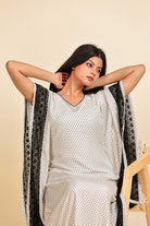 The Kaftan Company Kaftan White and Black Geometric Print Georgette Kaftan with Black Lace Trim