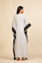 The Kaftan Company Kaftan White and Black Geometric Print Georgette Kaftan with Black Lace Trim