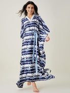 The Kaftan Company Kaftan White and Blue Ditsy Floral Loungewear Kaftan