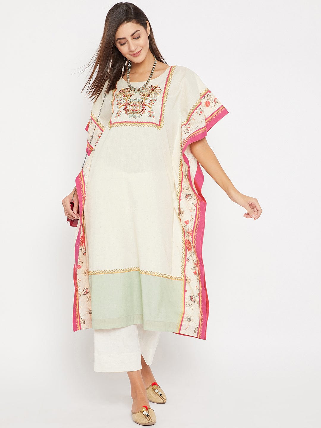 The Kaftan Company Kaftan White Delicate Hand Embroidered Kaftan Kurta