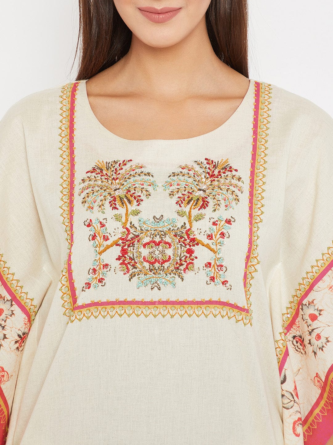 The Kaftan Company Kaftan White Delicate Hand Embroidered Kaftan Kurta