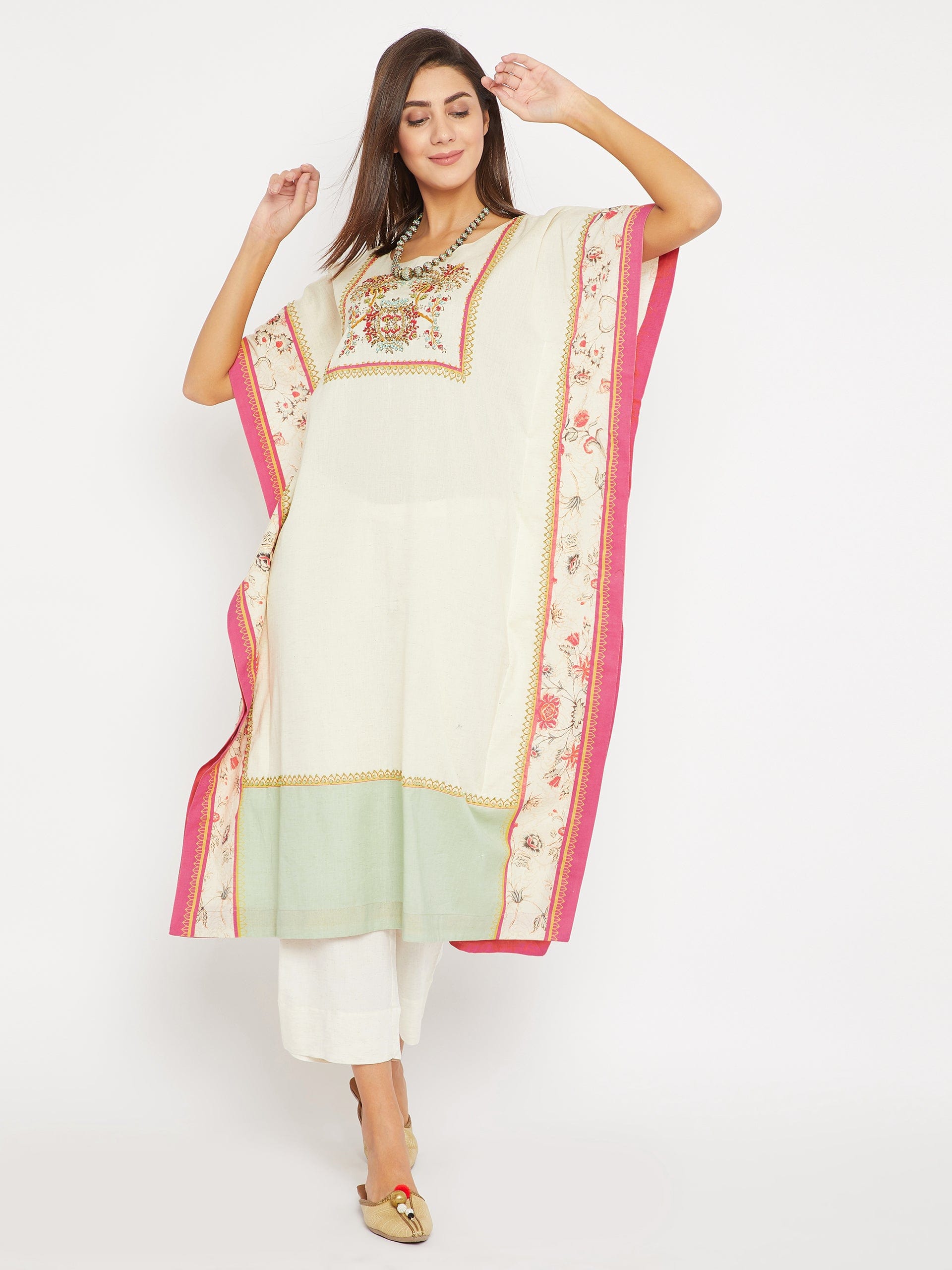 The Kaftan Company Kaftan White Delicate Hand Embroidered Kaftan Kurta
