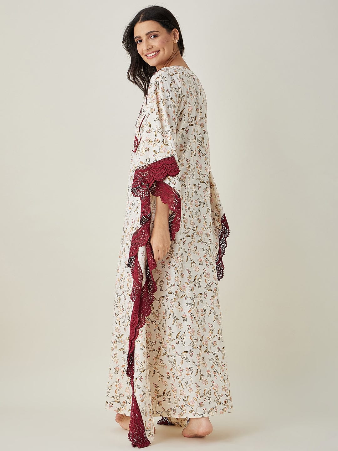 The Kaftan Company Kaftan White Floral Embroidered Maxi Kaftan