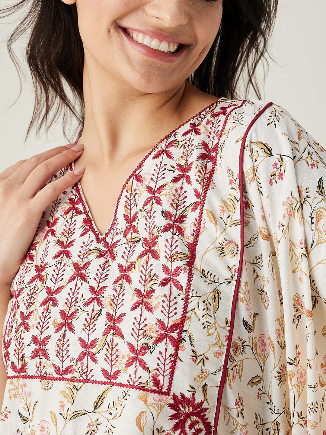 The Kaftan Company Kaftan White Floral Embroidered Maxi Kaftan