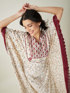 The Kaftan Company Kaftan White Floral Embroidered Maxi Kaftan