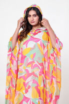 The Kaftan Company Kaftan White Floral Georgette Hooded Loungewear Kaftan with Crepe Slip